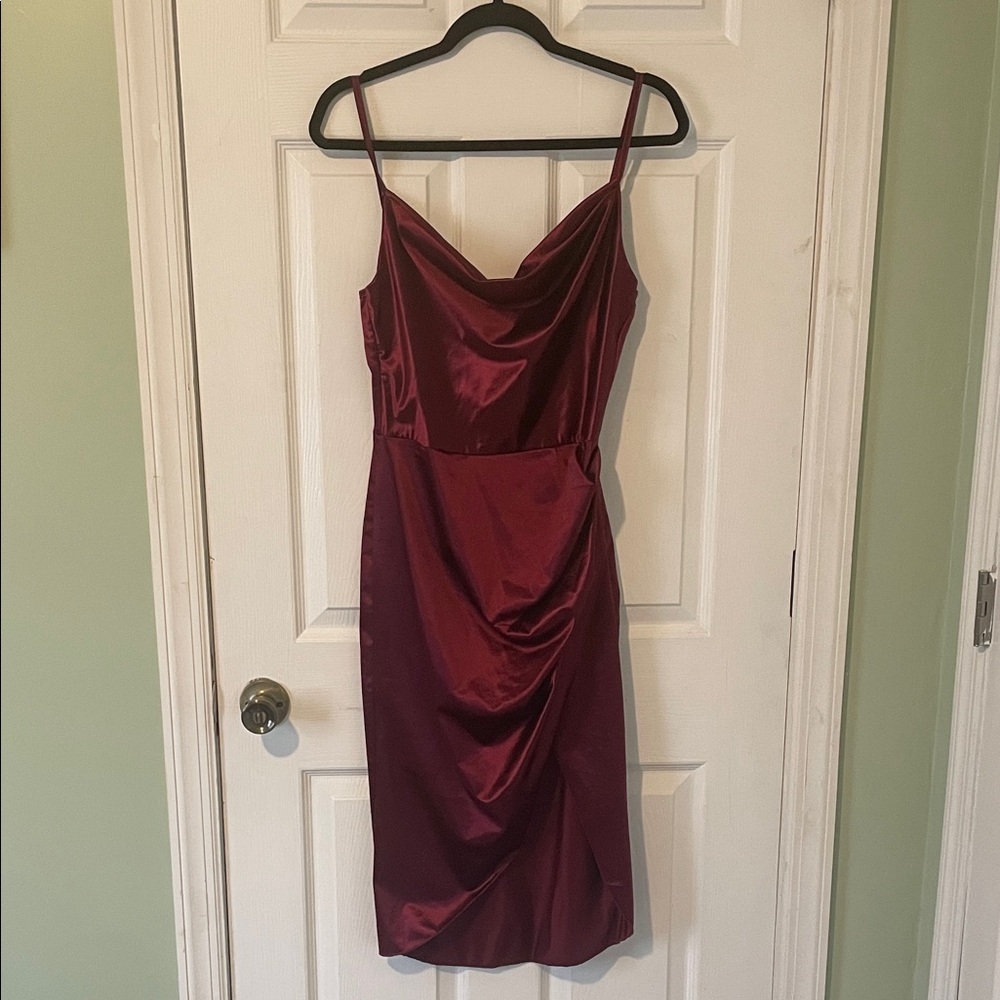 Elegant Burgundy Satin Dress